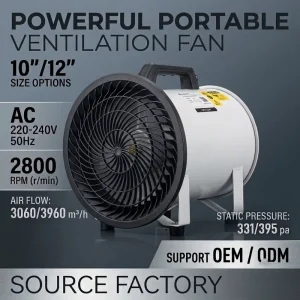 Powerful 10”12” Portable Centrifugal Blower Fan OEM ODM 230V Durable Easy Maintain Other Ventilation Fan for Tight Space