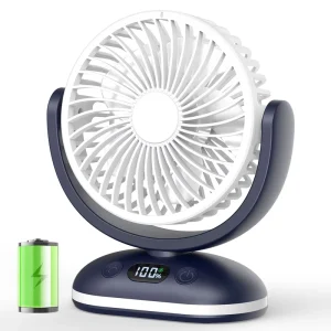 Powerful 4 Speed Cordless Portable Table Fan Light 4000mAh Battery Operated 120 Rotary BLDC Personal Desk Fan Outdoor Home