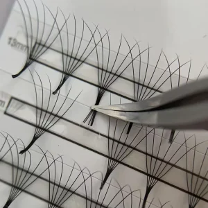 Premade 3D 12D Korean PBT Dark Jet Black 12 Rows Super Soft Ultra Light Weight Loose Wrappable Handmade Base Fans Lash Eyelashes