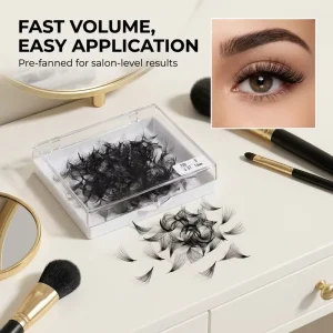 Premade Fan Eyelash Extensions 20D Mega Volume Pointy Base C D Curl 0.05 Wispy Fluffy Faux Mink Individual Lashes Matte Black
