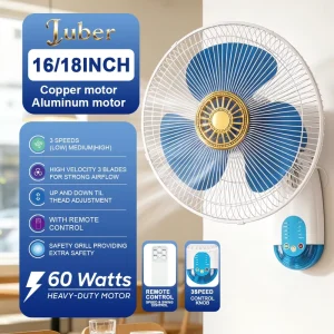 Premium 16 Inch Remote Control Wall Fan 3 Speed PP Blades Copper Motor Oscillating CE Approved Fan