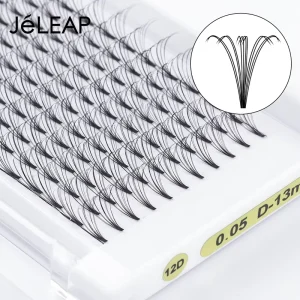 Private Handmade Korean PBT Fibers 0.05mm 5D Double Short Stem Sandwich Eyelashes Extensions 12 Rows Natural Black Premade