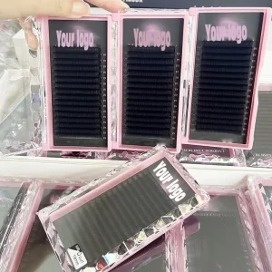 Private Label 0.03 0.05 0.07 Faux Mink Velvet Lash Extension Cashmere Lash Extensions Handmade Fan Silk Lashes Trays