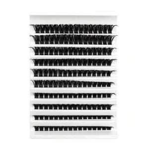 Private Label Handmade 10 Rows Segmented Korea PBT Fiber Cluster Lashes Custom Logo DIY 60D Lash Clusters White Tray