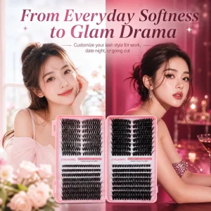 Private Label Lash Clusters False Eyelashes Self Adhesive Volume Synthetic Hair 12mm 80D 100D Semi Hand Made High Quality