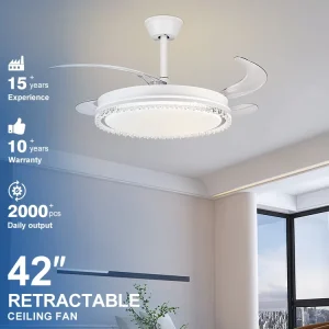 Professional Modern Indoor Home 42W 42 Inch ABS 4 Blades Retractable Led Invisible Ceiling Fan with Light