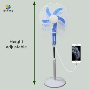 Qinyang 16 Inch Dual Purpose Household Solar Fan with Adjustable Height 3 Speeds and LED Lighting USB Charge IP65 for Garden