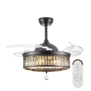 Quiet 42 Inch LED Ceiling Fan with Lights and Remote Control Modern Iron Body Living Room DC Motor