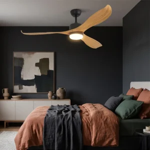 Quiet DC Motor Ceiling Fan Light Dimmable LED 3 Wood Blades Remote Control Indoor Ceiling Fan