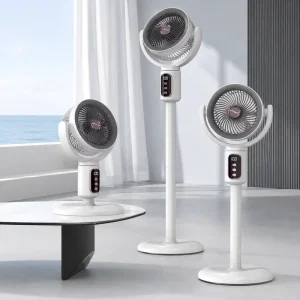 Quiet Pedestal Desk Electric Fan 4000mAh Rechargeable Bedroom Floor Fan 5 Speeds 8H Timer LED Display Smart Remote Standing Fan