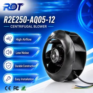 R2E250 AQ05 12 AC Centrifugal Fan 230V 155W 250mm Backward Curved Blower HVAC Exchanger Cabinet Cooling Replacement