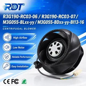 R3G190 RC03 06 EC Centrifugal Fan 230V 190mm Industrial Centrifugal Blower Single Inlet Inverter Cabinet Cooling Use