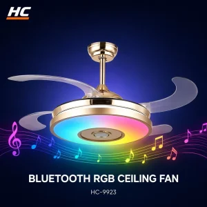 RGB Ceiling Fan with Light Gold 7 Color LED Music Sync 4 Retractable Blades Remote Control for Living Room Bedroom