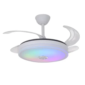 RGB Ceiling Fans 3 Blade Light Dimmable Retractable Ceiling Fans 30W DC Ceiling Fan for Living Room 72W RGB Ventilador Led