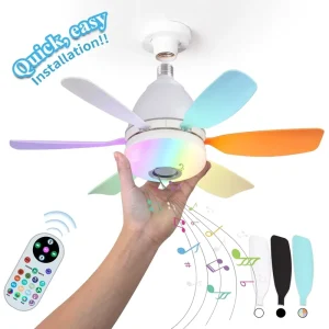 RGB Color Changing E27 Ceiling Fans with Remote Bluetooth Music Timing 32W Ceiling Fan Led Light for Bedroom Kitchen Lighting