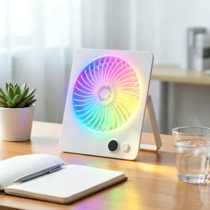RGB Desktop Fan 2000mAh Rechargeable Ultrathin Table Fan Large Wind Low Noise Portable Camping Fan for Office Travel