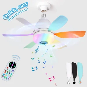 RGB LED Ceiling Fan with Light Modern Simple Design Decorative Fixture for Living Room and Bedroom Use