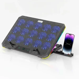 RGB Light Laptop Cooler Powerful 15 Quiet Cooling Fans 17 Inch Laptop Cooling Pad