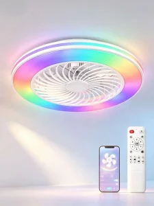 RGB Smart LED 6 Speed Ceiling Fan Light Modern Design Dimmable Low Noise with Remote Control for Bedroom Living Room Dining