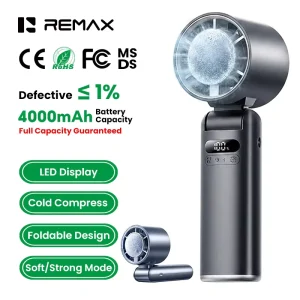 RS SF47 Semiconductor Cooling Foldable Handheld Fan 4000mAh 180° Portable Desktop LED Display High Speed Portable Mini Fan