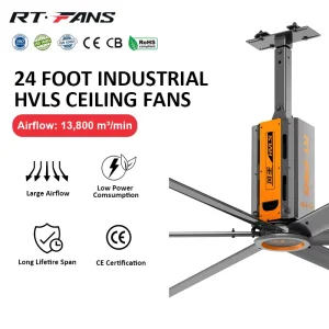 “RTFANS 24ft 7.3m Industrial HVLS Fan with German Nord Motor IE3 Energy Saving High Airflow for Warehouse & Factory”