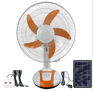 Rechargeable 14inch Table Fan Dest Fan with 6V 4.5Ah Battery with Led Light with Solar Panel and 2 Led Bulbs