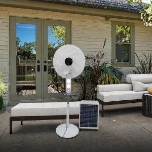Rechargeable Battery Solar Powered Fan with Light Floor Standing Energy Efficient Plastic Household Use