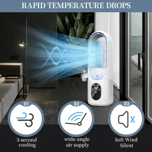 Rechargeable Bladeless Fan 6-Speed Humidifying Air Cooler Low Noise Desktop Fan with Smart Timer for Office