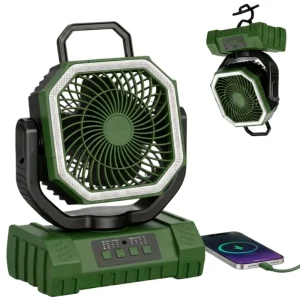 Rechargeable Camping Fan with 20000mAh Battery 4 Speeds LED Light USB Output Portable for Hotel Outdoor Car & RV Use