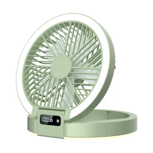Rechargeable Electric Fan with Light 5 Speed 5V USB Charging Portable Fan Round Foldable Fan for Outdoor Fan & Indoor Table Fan
