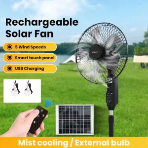 Rechargeable Fan with Solar Panel Solar Camping Fan with Mist Cooler Fan Solar with Panel and Battery