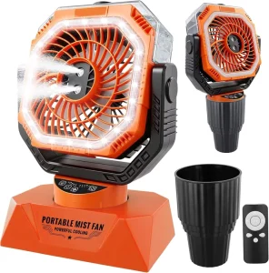 Rechargeable Golf Cart Misting Fan 4 Wind Speeds 3 Brightness Levels 2 Spray Modes Auto Oscillating Portable Cooling Fan