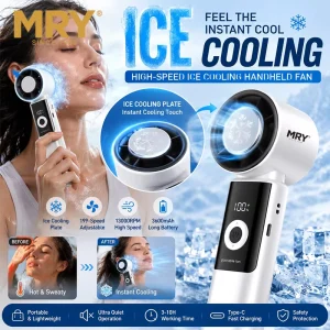 Rechargeable Handheld Cooling Fan Travel Fan Desk Fan Outdoor Fan 13000RPM 199 Gear Digital Screen Type C Summer Fan