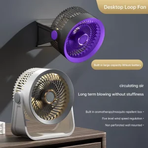 Rechargeable Intelligent Digital Display Touch Control Low Noise Household Desktop USB Circulation Fan With Warm Night Light