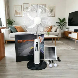 Rechargeable LED Lighting Solar Fan New Model Remote Controlled Large Household Floor Fan DC Motor Made Plastic for Outdoor Use