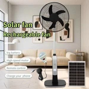 Rechargeable LED Lighting Solar Fan New Model Remote Controlled Large Household Floor Fan DC Motor Made Plastic for Outdoor Use