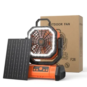 Rechargeable Lithium Battery Camping 8inch Fan with Solar Panel LED Lamp Charging Power Bank 20000mAh for Car & RV Use