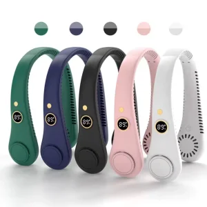 Rechargeable Mini Wearable Neck Fan Sports Led Digital Display for Outdoor Cooling Fashion Fan with Strong Wind