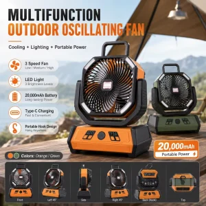 Rechargeable Outdoor Fan Outdoor Adventure Design for Summer Cooling and Lighting RV Tent Patio Garage Workshop