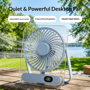 Rechargeable Plastic Desktop Fan 1200mAh Battery 360 Rotation Stepless Speed Control USB Powered Adjustable Height