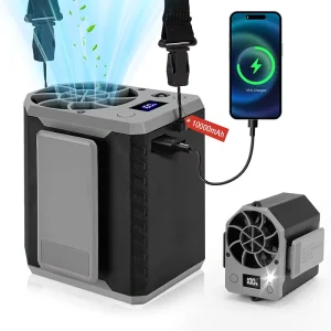 Rechargeable Power Bank Fan MAX 22H Work Time 10000mAh Wearable Waist Clip Fan with Light Powerful 4 Speeds for Work Outdoor