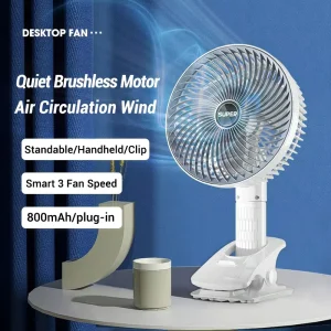 Rechargeable Small Table Cooling Fan with Clip 3 Gear Adjustable Portable Hanging Wireless Electric Fan Handheld Fan