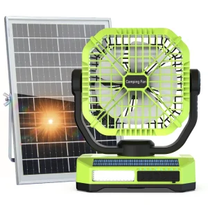 Rechargeable Solar Outdoor Fan 8000mAh Battery Auto Oscillation Collapsible Handle Remote Control 3 Level LED Light Table Fan