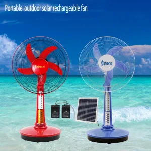 Rechargeable Solar Powered 3-Speed Copper Motor Stand Fan Emergency LED Light 16/18 Inch Battery AC/DC Powered Outdoor Table Fan