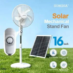 Rechargeable Solar Standing Fan with Mechanical Knob for Home Outdoor and Emergency Use