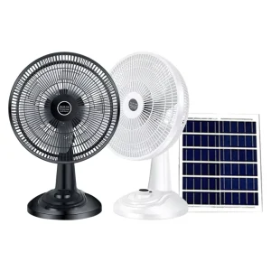Rechargeable Solar Table Fan with Solar Panel, 12-Inch, Lithium Battery, Portable Desk Fan