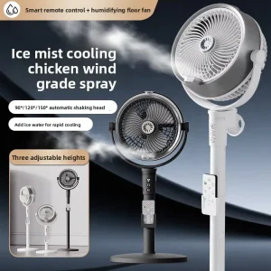 Rechargeable Standing Fan with Humidifier Air Circulator Fan Remote Control Cooling Fan for Bedroom Office