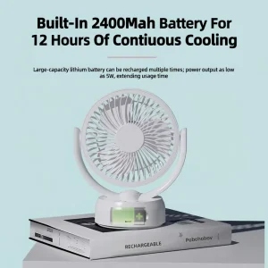 Rechargeable Table Fan Auto Oscillating LED Night Light Mechanical Control Battery Operated Plastic Portable Mini Fan Car Hotel