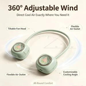 Rechargeable USB Neck Fan Silent Brushless Motor 3 Speeds Compact Wearable Design Portable Neck Fan