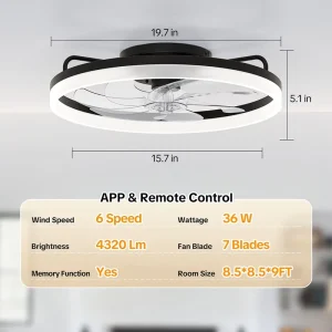 Remote Control 36W Modern Design Ceiling Fan with LED Light Iron Lamp Body for Living Room